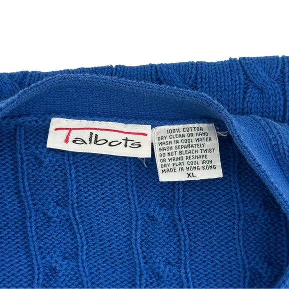Vintage 80s Talbots Cable Knit Cardigan Sweater V-Neck Button Up Blue Cotton XL - Picture 5 of 6